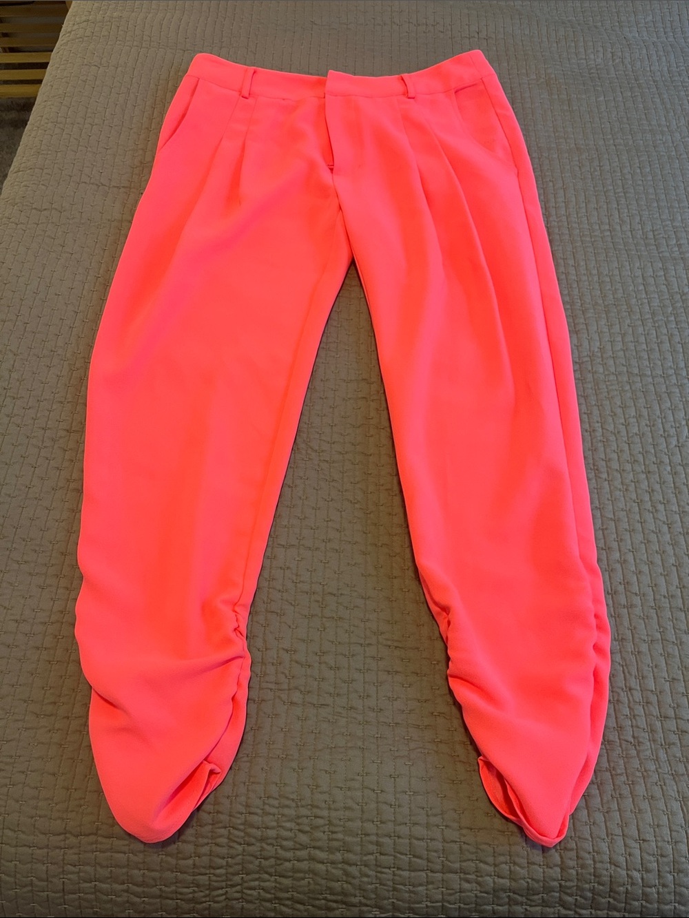 Bright Coral-Pink Draped Ankle Trousers